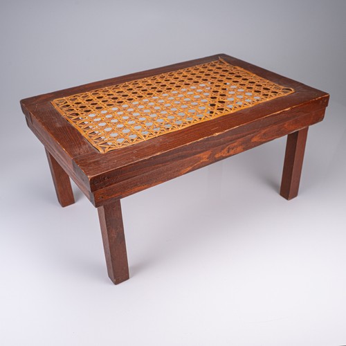 Wood footstool woven cane top - footstool,