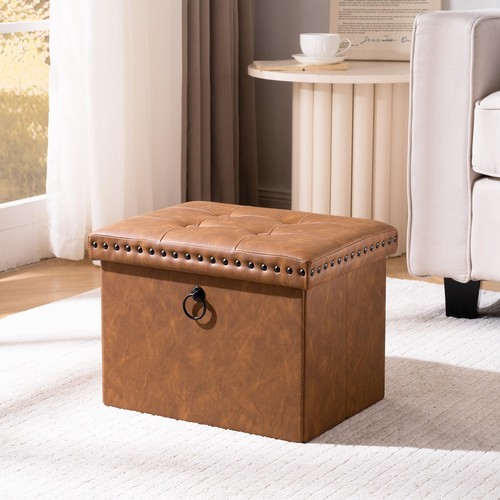 Folding storage ottoman - ottoman, faux